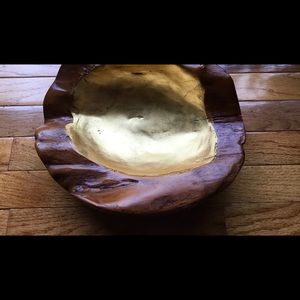 Beautiful Goldtone Selamat Designs Teak Bowl. Made in Indonesia.